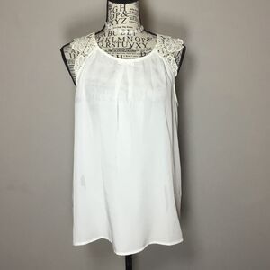 Creamy white sleeveless top semi sheer top crochet shoulder fairycore feminine M